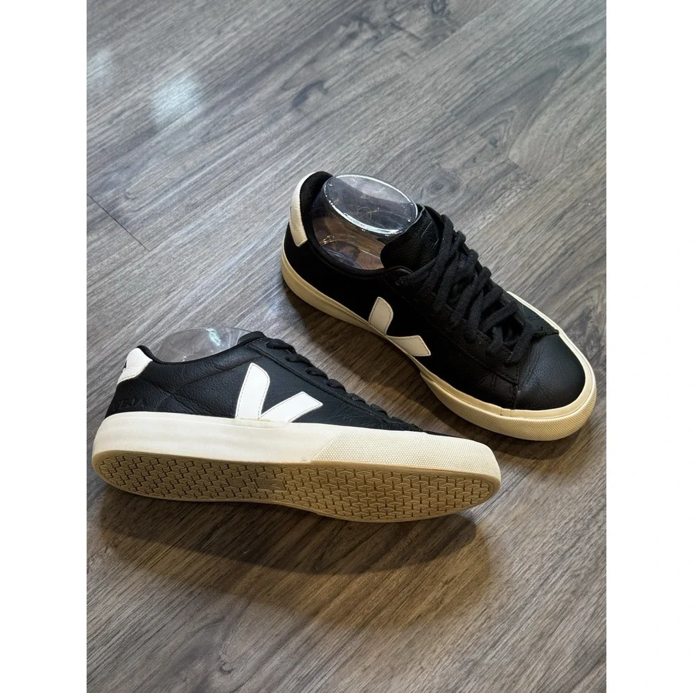 VEJA Sneakers Womens 8 Black White Leather Esplar Casual Minimalist Low Top Chic - Picture 5 of 11